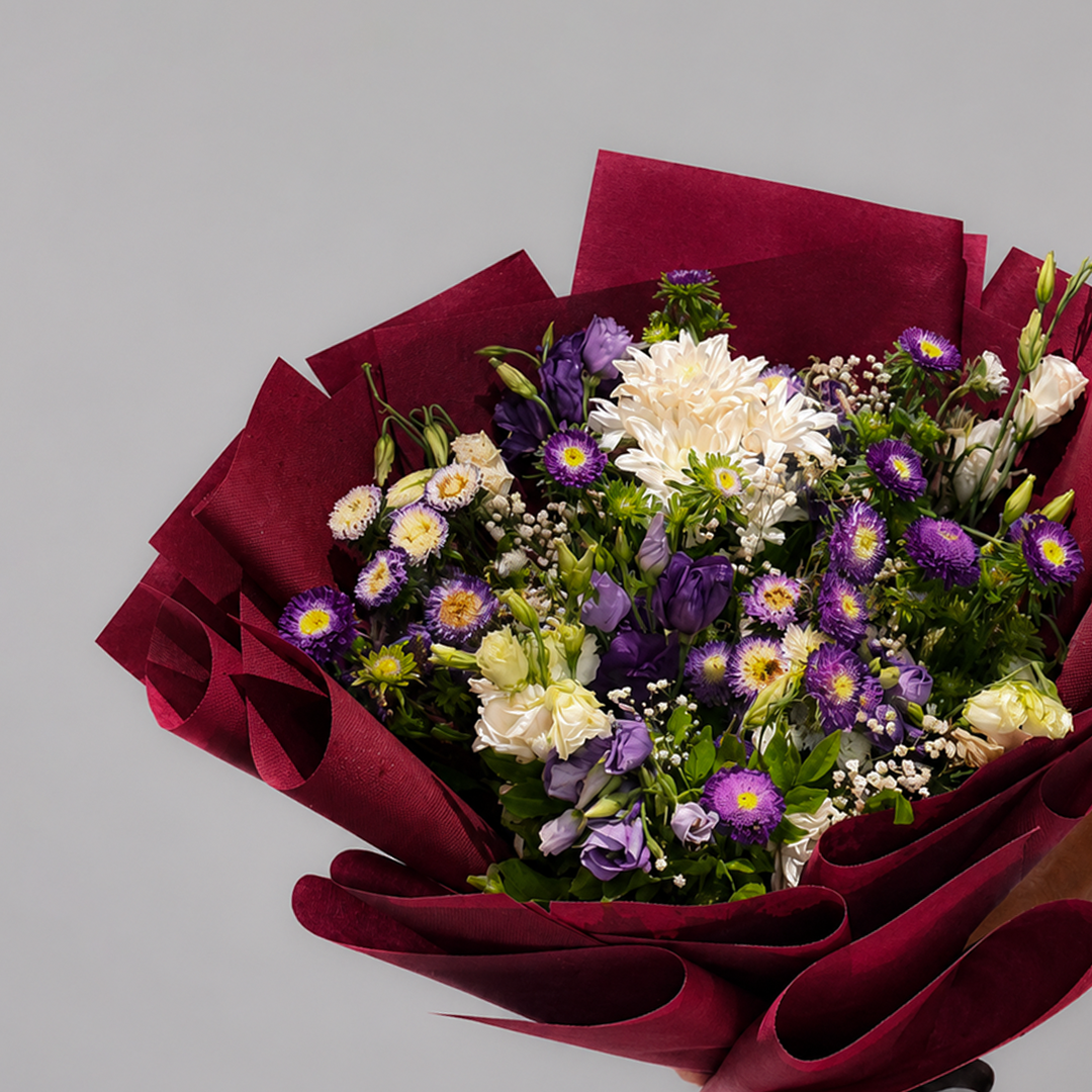 Premium Purple & White Floral Bouquet