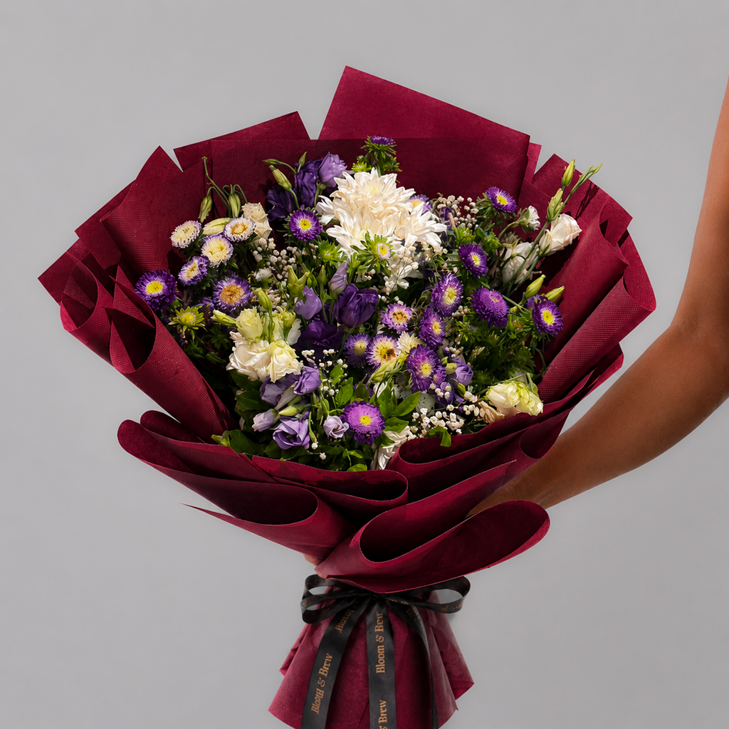 Premium Purple & White Floral Bouquet