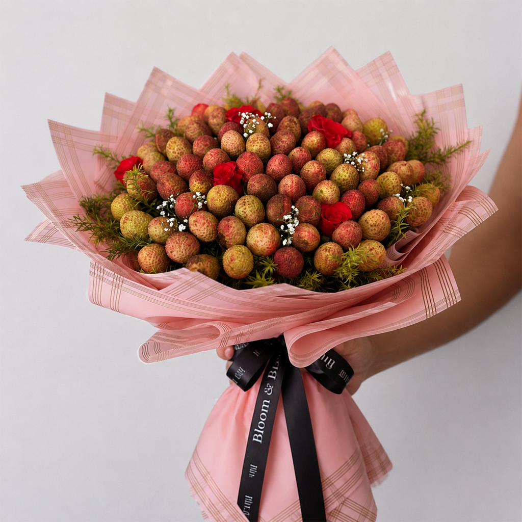 Lychee & Red Rose Edible Fruit Bouquet