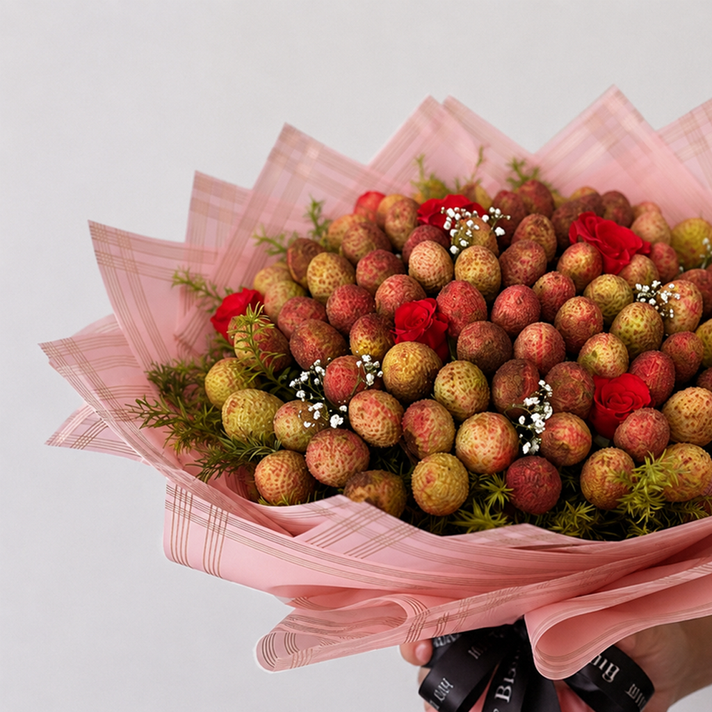Lychee & Red Rose Edible Fruit Bouquet