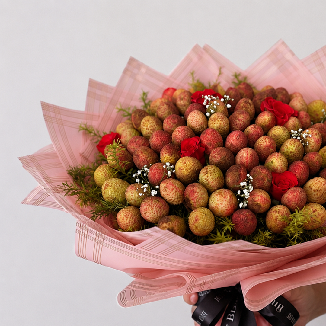 Lychee & Red Rose Edible Fruit Bouquet